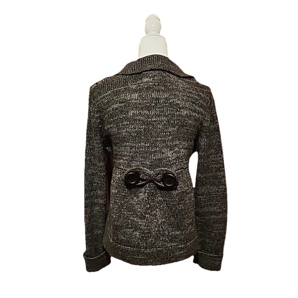 Kenji Peplum Cardigan Classic Feminine Gray‎ Heather Button Tab Sweater Womens L - Picture 2 of 13
